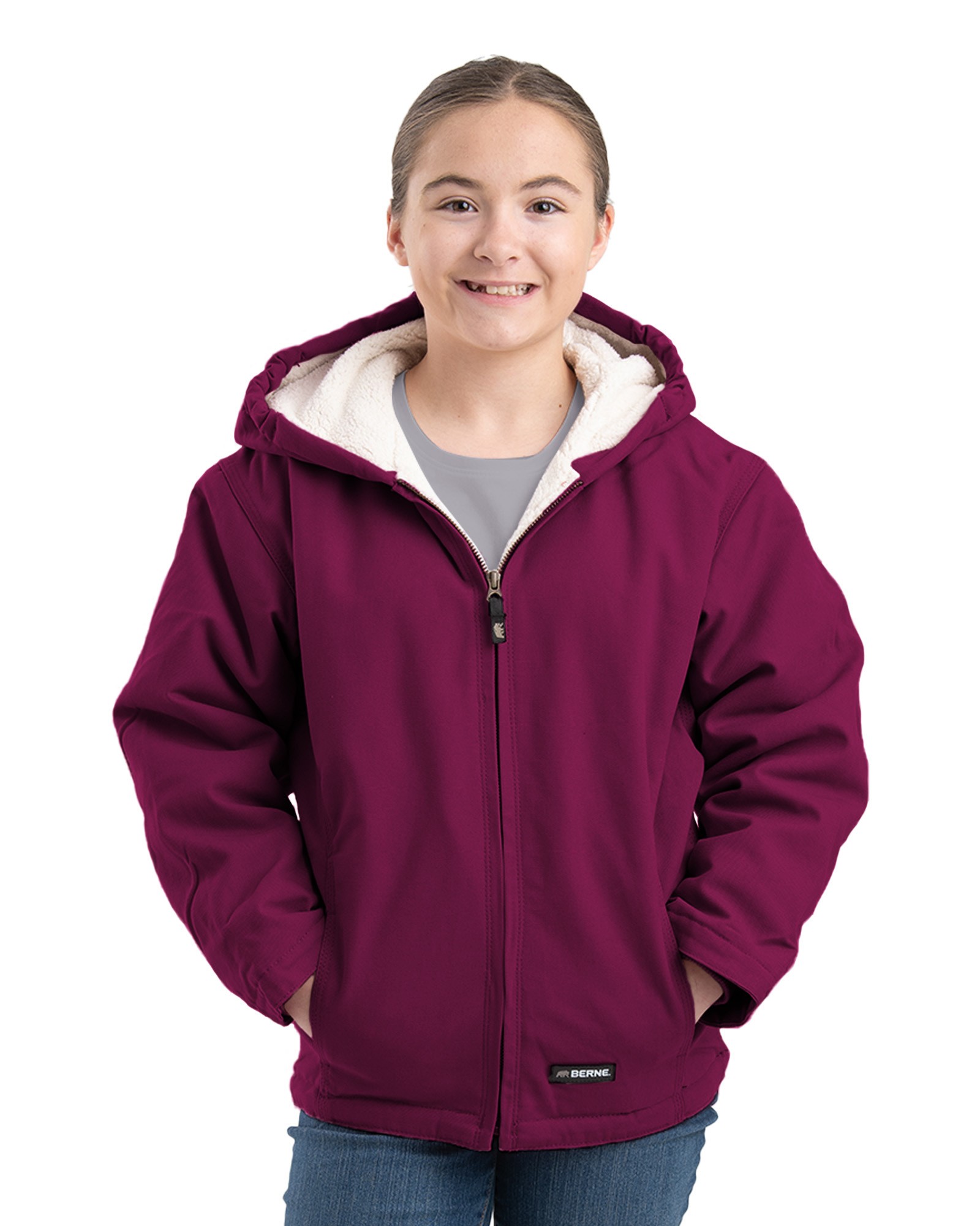 Girls' Berne Softstone Hooded Sherpa-Lined Coat-Plum