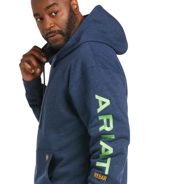 Men s Ariat Rebar Graphic Hoodie Navy Heather