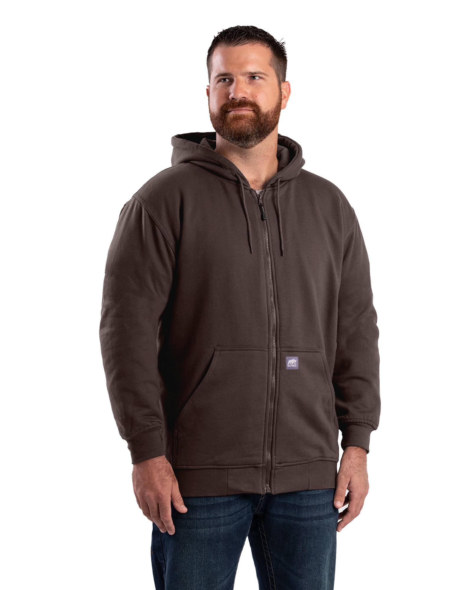 Men's Berne Thermal Lined Zip Front Hoodie-Dark Brown