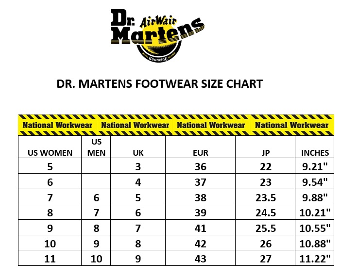 dr martens shoe size chart
