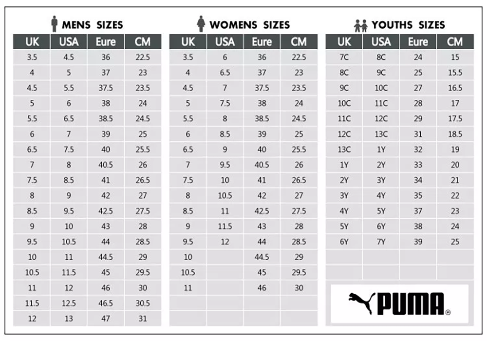 puma safety shoes size chart - 55 
