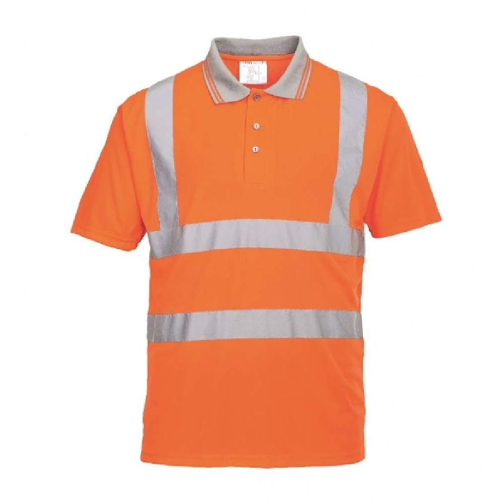 Men's Portwest Class 2 Hi-Vis Short Sleeve Performance Polo-Safety Orange